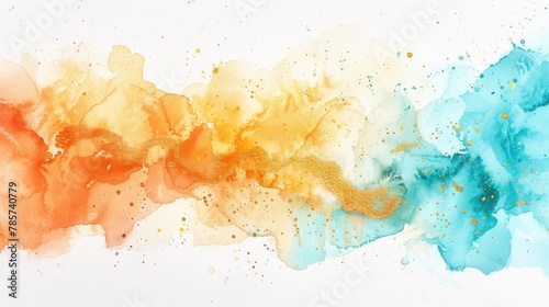 Orange, Gold, and Teal Gradient Watercolor: A Vibrant Artistic Expression on a White Background