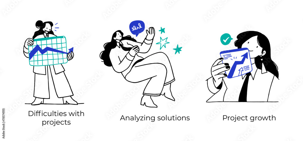 Obraz premium Project planning strategy development- set of business concept illustrations. Visual stories collection