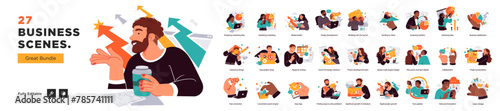 Business Concept illustrations. Mega set. Collection of scenes with men and women taking part in business activities. Vector illustration © stonepic