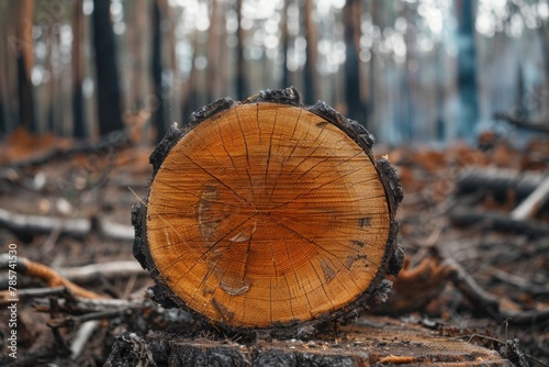 Stump from felled tree in drought concept. Record summer heat. Background of the consequences of environmental problems