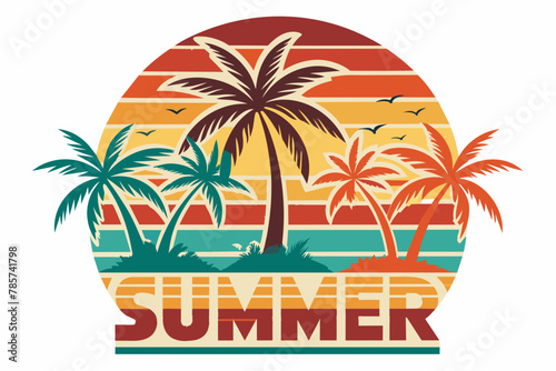sunset with palm tree vector illustration 