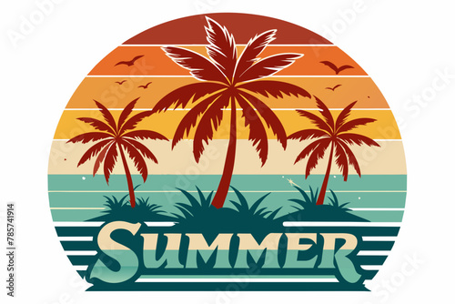 sunset with palm tree vector illustration © CreativeDesigns