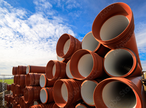 new plastic corrugated pipes for the construction of a new sewage system from EU funds