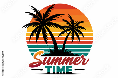 summer vibes with palm tree vector illustration