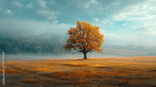 A tree stands alone in a field of tall grass