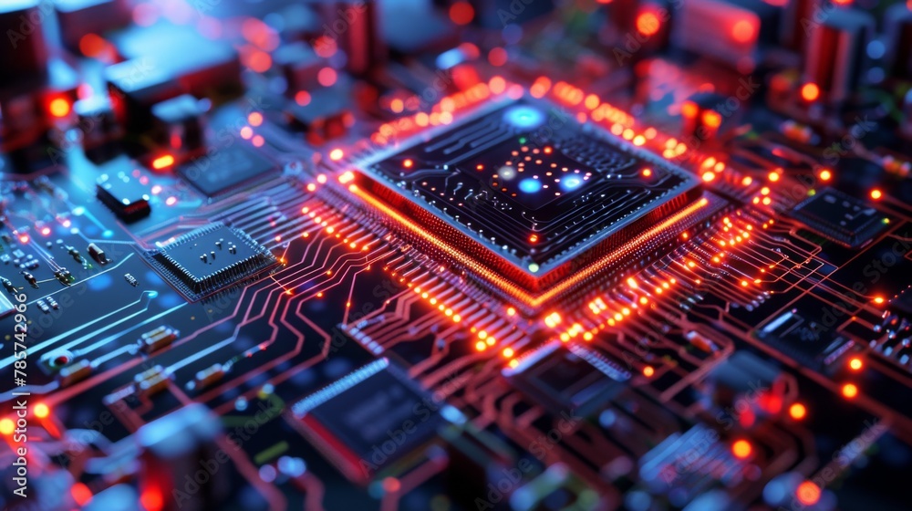Close-Up of an Illuminated Circuit Board at Night Close-Up of an Illuminated Circuit Board at Night