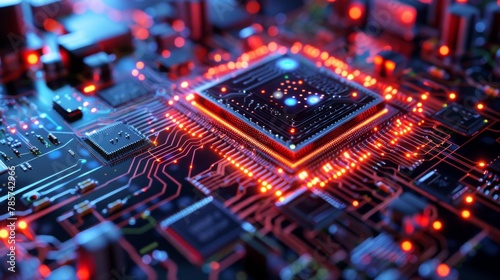 Close-Up of an Illuminated Circuit Board at Night