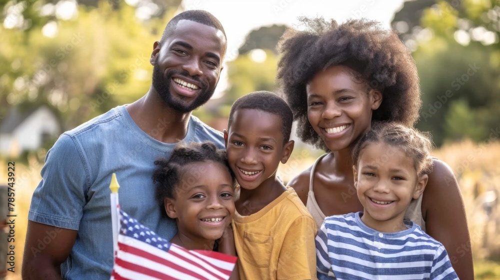 black patriot family with united states flag. celebrating 4th of july. independence day. black patriot family with united states flag. celebrating 4th of july. independence day.