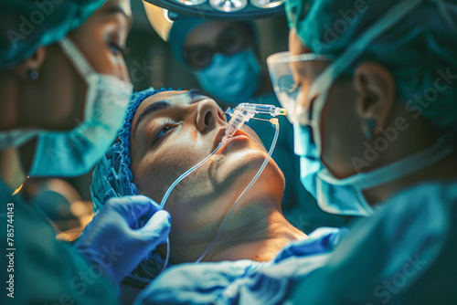 Anesthesiology. Patient receiving anesthesia before surgery. photo