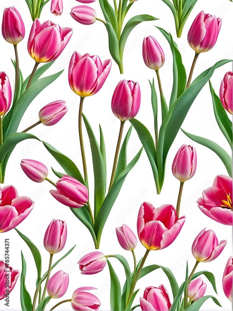 Seamless floral pattern. Pink tulips isolated on white	