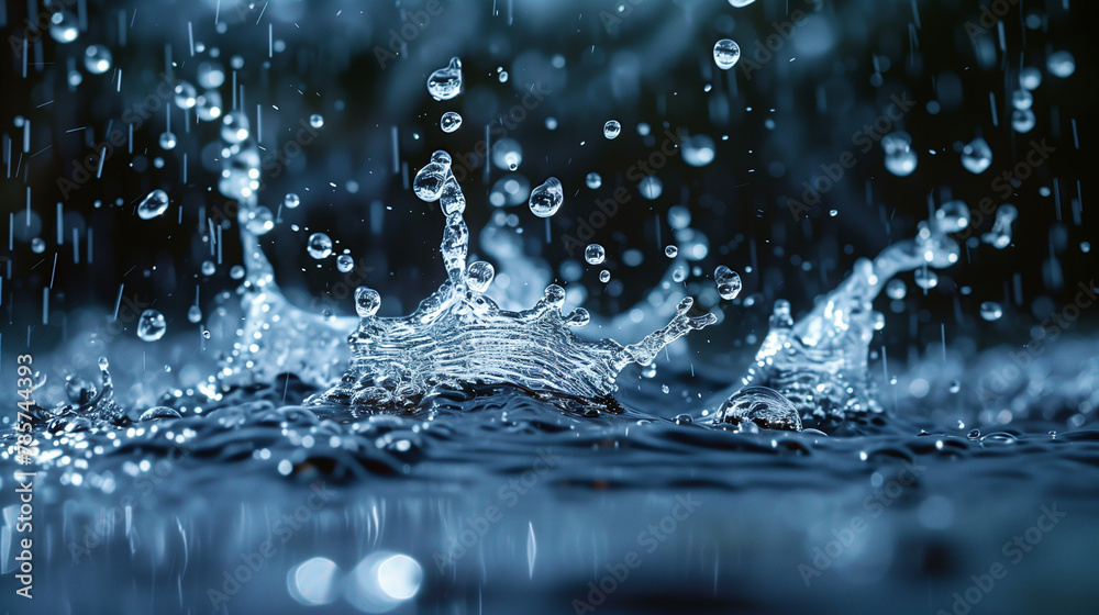 A splash of water in the air with raindrops falling A splash of water in the air with raindrops falling
