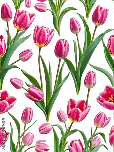 Seamless floral pattern. Pink tulips isolated on white 