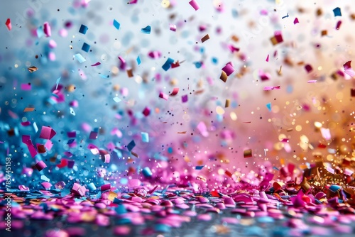 An image showcasing a spectacular burst of multicolored confetti, highlighting a joyous celebration or festive occasion