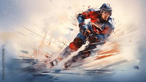 The player's skill is evident in the fluidity of their movements, stick gliding effortlessly across the ice. photo