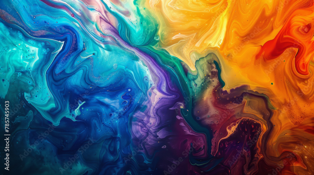 A swirling, vibrant blend of colors in an abstract painting. A swirling, vibrant blend of colors in an abstract painting.