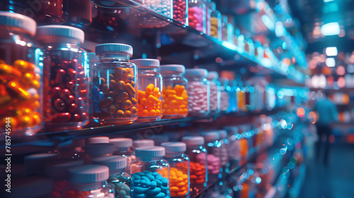 A store shelf with many different colored pills and candies photo