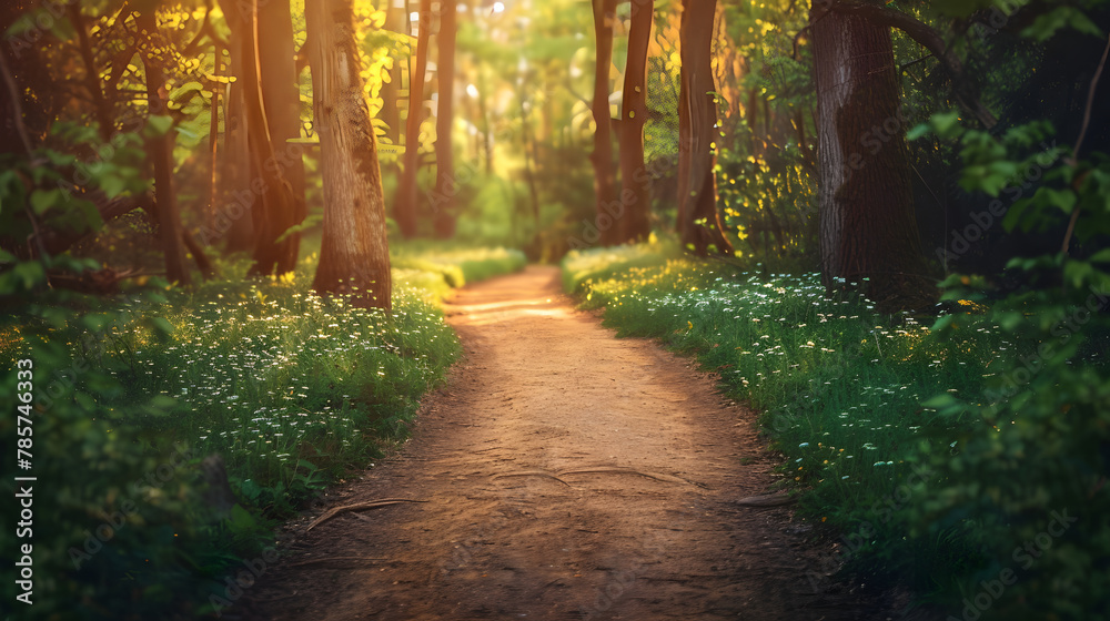 Fototapeta premium A path through a forest, leading the way, never stop and keep going
