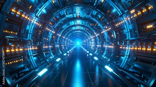 Futuristic Tunnel With Blue Glowing Lights