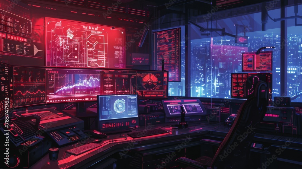 Obraz premium Futuristic Control Room at Night