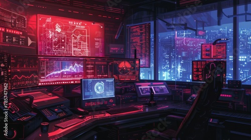 Futuristic Control Room at Night