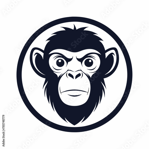 Chimpanzee Head Icon Vector Drawing for Circle Logo