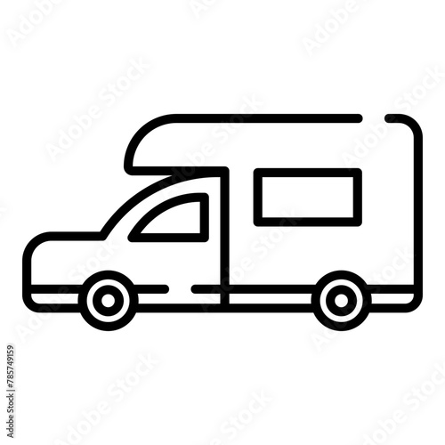 Camping van, campervan black line icon