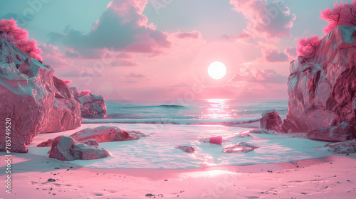 pink sunset on the beach background