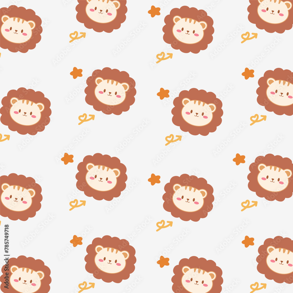 Cute lion seamless pattern on soft brown background. Cute lion vector seamless Pattern isolated repeat background wallpaper. Cute lion seamless pattern on soft brown background. Cute lion vector seamless Pattern isolated repeat background wallpaper.