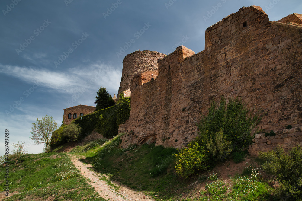Photos of the exterior of the Castle of Cardona was built in 886 in Romanesque and Gothic style, located on a hill. Catalonia, Spain