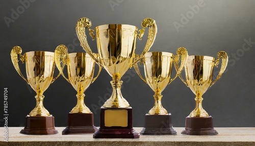 Champion's Collection: Golden Trophy Cups for First Prize Winning, Isolated on Transparent Background