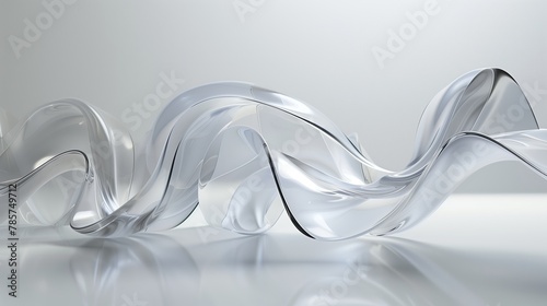 Fluid glass shapes, transparent and translucent materials, smooth curves, elegant design, light grey background. Generated by artificial intelligence.
