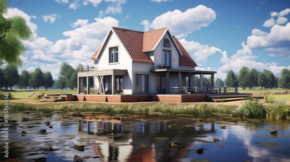 Fototapeta premium beautiful country house on the river process