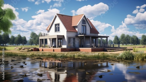 beautiful country house on the river process