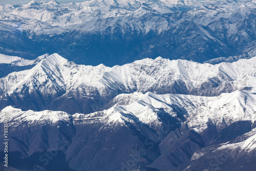 Aerial view of Himalaya mountains. View from airplane window