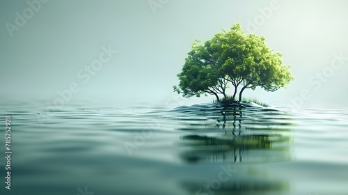Serene Waters Embrace a Lone Tree - A Vision of Nature s Harmony. Concept Nature Photography  Tree Reflection  Calm Waters  Serenity  Harmony