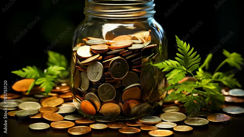 Glass jar with coins. Concept of finance economy investment and accumulation of money Glass jar with coins. Concept of finance economy investment and accumulation of money