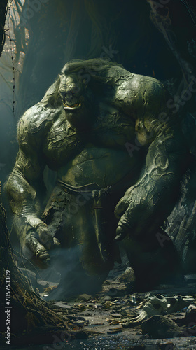 Fearsome Ogre Figure in a Dark, Mythical Landscale: A Capture From Ogre Mythology