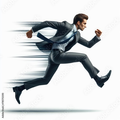 Young businessman running away isolated on a white background