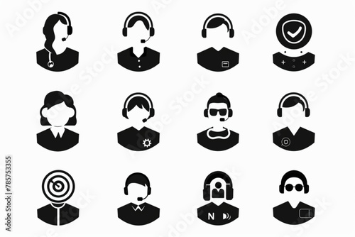 Customer service icon set. Containing customer satisfied, assistance, experience, feedback, operator and technical support icons. Solid icon collection. vector icon, white background, black colour ico