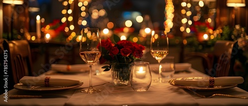 A luxurious dinner table in a pleasant atmosphere. The beautiful scenery makes for a wonderful night. Images like this are often used to post on social media, write blogs or set as wallpaper.
