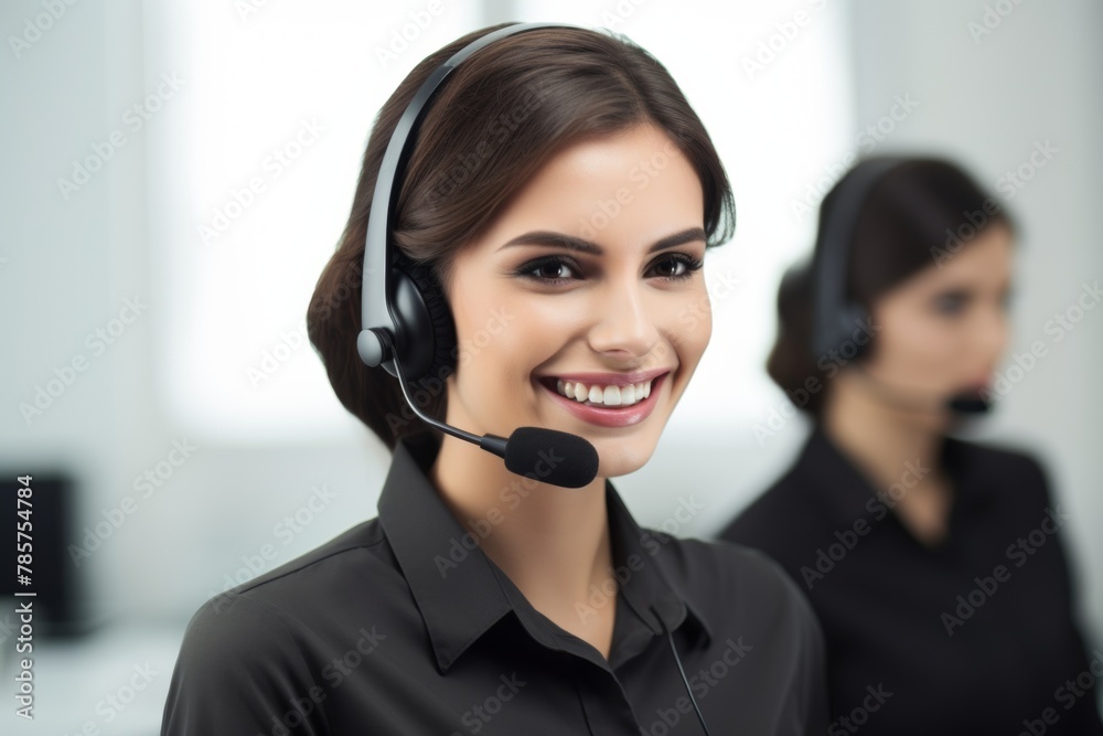 Customer support woman wearing a headset smiling Customer support woman wearing a headset smiling