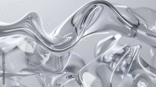 Fluid glass shapes  transparent and translucent materials  smooth curves  elegant design  light grey background. Generated by artificial intelligence.