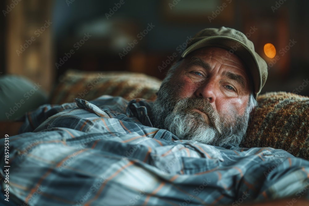 A senior person deeply asleep, signifying rest and the passage of time in a home environment