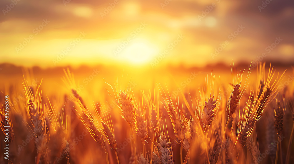 a vast wheat field at sunset. The golden rays of the sun illuminate the ripe wheat spikes, creating a serene and warm atmosphere. a vast wheat field at sunset. The golden rays of the sun illuminate the ripe wheat spikes, creating a serene and warm atmosphere.