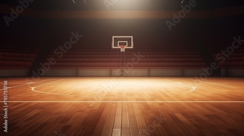 Empty Indoor basketball court. Horizontal panoramic wallpaper with copy space. © hamad