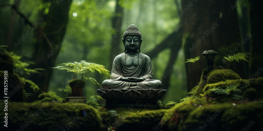 Buddha statues in the forest Generative AI