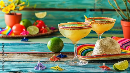 micheladas and mexican hat. May 5th banner concept, celebration