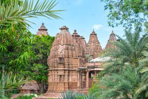 Front view inside of Mandore Gardens with amazing cenotaphs, ruins and temples