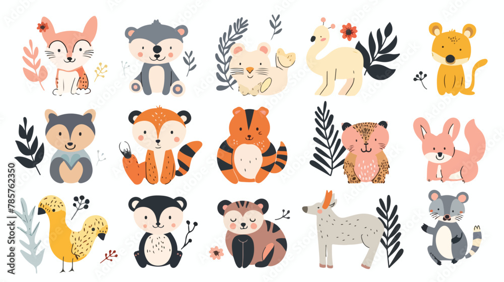 Baby hand-drawn posters and cards. Baby animals pattern