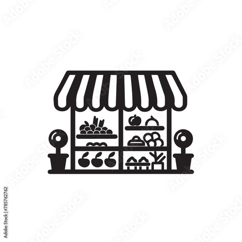 Street market in cartoon, doodle style . Image for t-shirt, web, mobile apps and ui. Isolated 2d vector illustration in logo, icon, sketch style, Eps 10, black and white. AI Generative